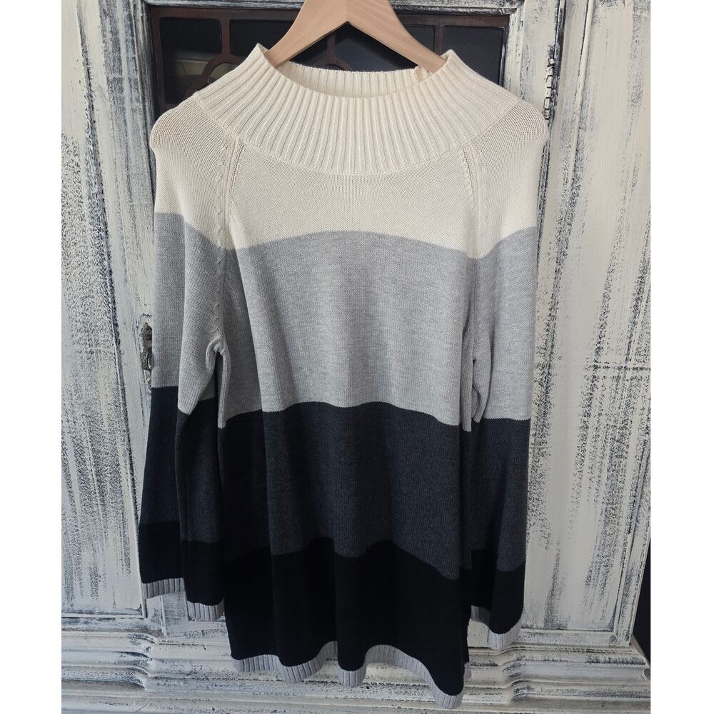 NWT Charter Club Color Block Gray Black Tunic Sweater - Large